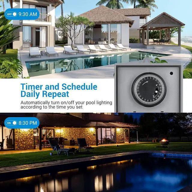 Alt view image 6 of 7 - DEWENWILS Pool Pump Timer, Mechanical Timer Box Outdoor, Heavy Duty 2HP 40A 120-277 VAC, 24-Hour Programmable ON/Off Timer Switch for Water Heater, Pool Pump, ETL Listed