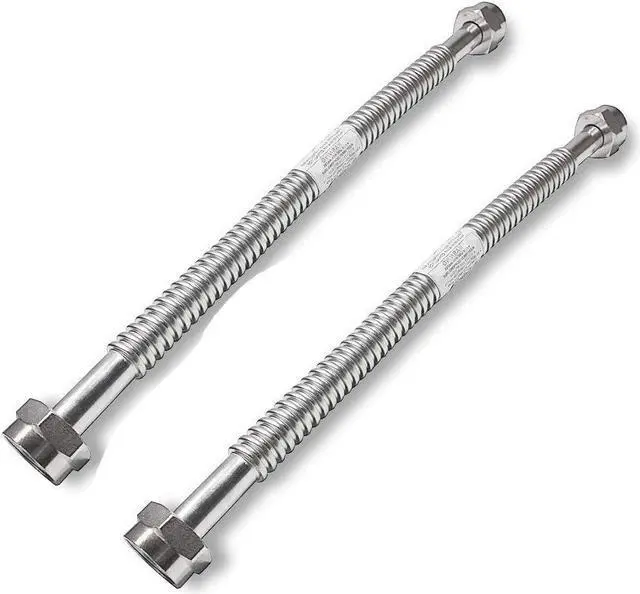 Main image of 2 Pack Heavy Duty Durable Stainless Steel Corrugated Water Flex Connector with Extra Thick Washers for Water Heater and Water Softener (24x1 FIP)
