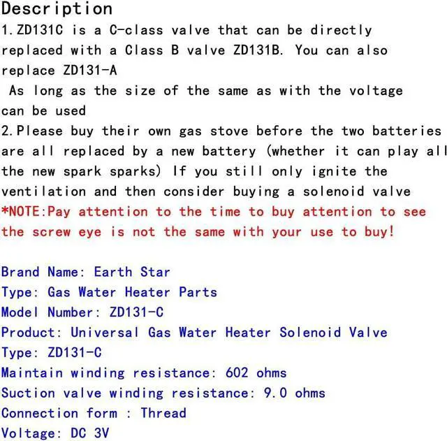 Alt view image 6 of 6 - Meter Star 3V Universal Gas Water Heater Solenoid Valve General Gas Water Heater Accessories