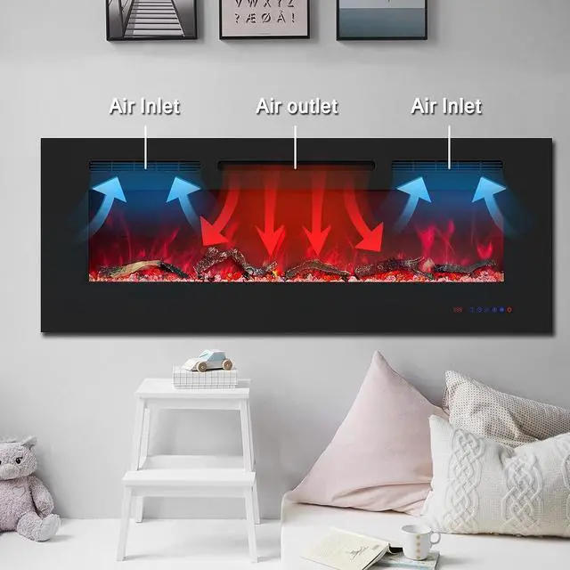 Alt view image 5 of 7 - Kentsky 48 inches Electric Fireplace Inserts, Recessed and Wall Mounted Fireplace Heater, Linear Fireplace w/Thermostat, Remote & Touch Screen, Multicolor Flame, Timer, Log & Crystal, 750W/1500W