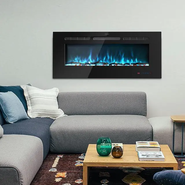 Alt view image 7 of 7 - Kentsky 48 inches Electric Fireplace Inserts, Recessed and Wall Mounted Fireplace Heater, Linear Fireplace w/Thermostat, Remote & Touch Screen, Multicolor Flame, Timer, Log & Crystal, 750W/1500W