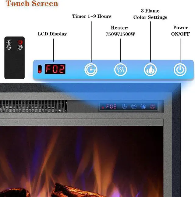 Alt view image 2 of 7 - Electric Fireplace, 25" Electric Fireplace Inserts, Recessed Fireplace Heater with Remote Control, Adjustable Flame Colors, Timer&Overheating Protection, 750/1500W
