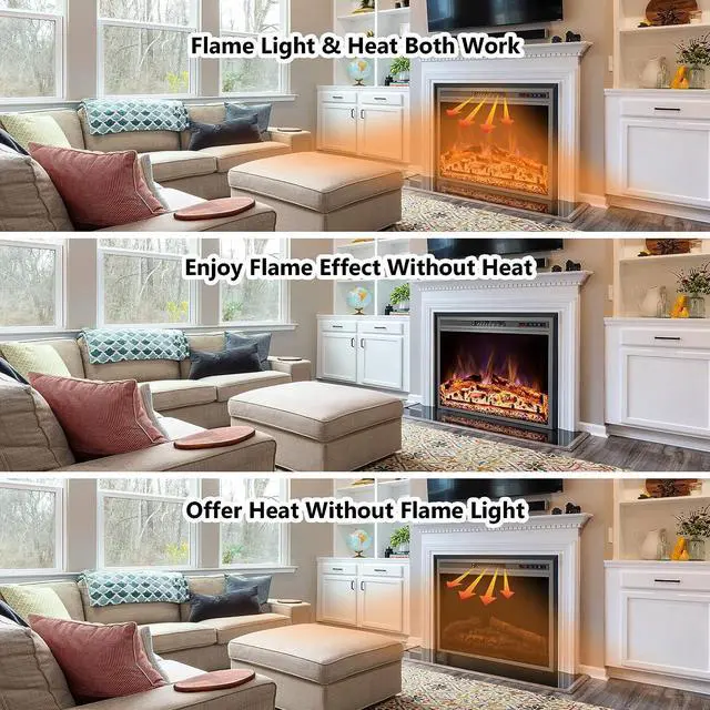 Alt view image 3 of 7 - Electric Fireplace, 25" Electric Fireplace Inserts, Recessed Fireplace Heater with Remote Control, Adjustable Flame Colors, Timer&Overheating Protection, 750/1500W