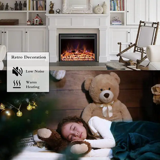 Alt view image 5 of 7 - Electric Fireplace, 25" Electric Fireplace Inserts, Recessed Fireplace Heater with Remote Control, Adjustable Flame Colors, Timer&Overheating Protection, 750/1500W
