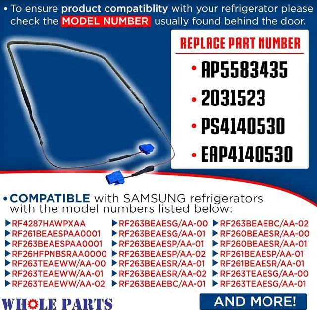 Alt view image 2 of 7 - Whole Parts DA47-00244W Refrigerator Defrost Heater Assembly - Replacement and Compatible with Some Samsung Refrigerators - Non-OEM Samsung Appliance Parts & Accessories - 2 Yr Warranty