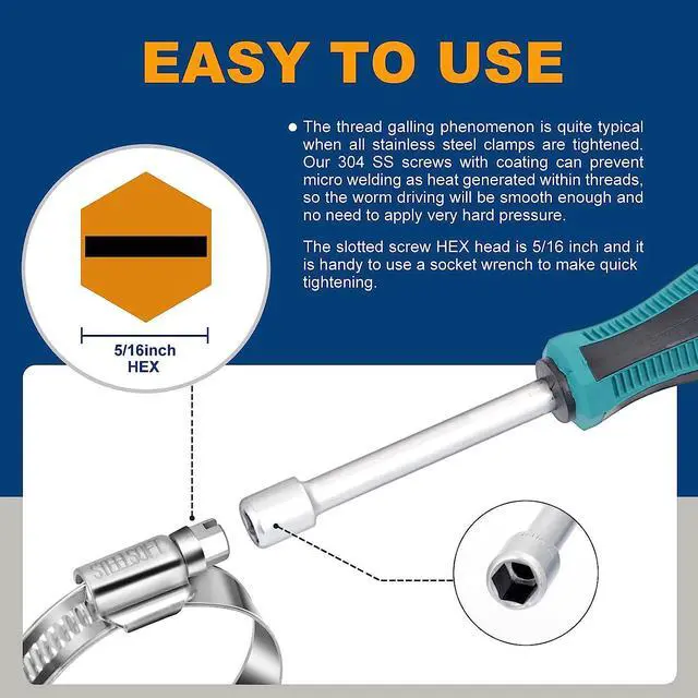 Alt view image 3 of 6 - STEELSOFT Heavy Duty High Torque 5/8 inch Hose Clamp Size#8, 5/8-1"Adjustable Worm Gear Tubing Hose Clamps Stainless Steel, 5/8"Heater Hose Clamps, Sprinkler/Drip Irrigation 1/2", 25 Pack