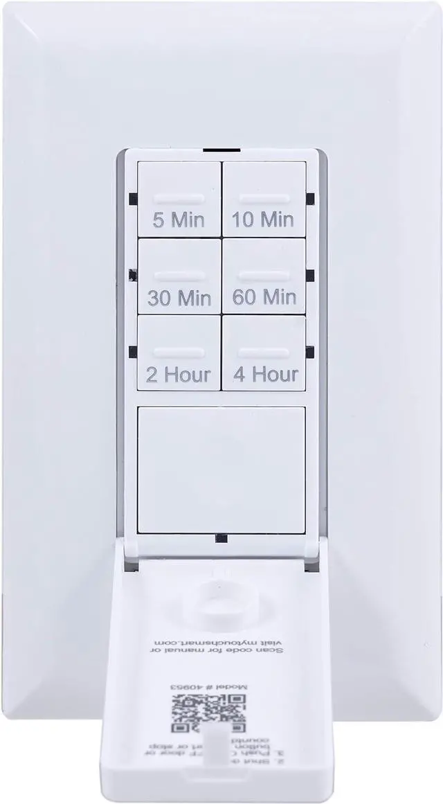 Alt view image 5 of 7 - myTouchSmart Push Button in-Wall Digital Countdown Timer Switch, ON/Off Door Button, 5-10-30-60 Min. and 2  4 Hr Presets, for Lights, Exhaust Fans, Heaters, White/Lt. Almond Doors Included, 40953
