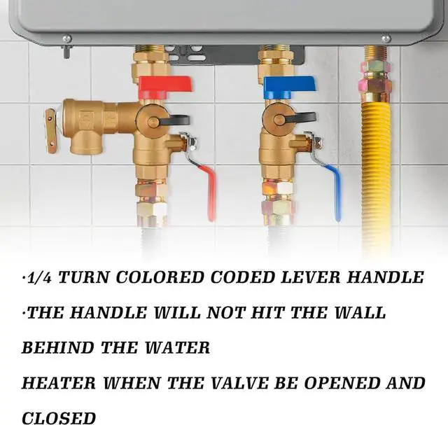 Alt view image 5 of 7 - LIULO TOOL 3/4 Inch IPS Isolator Tankless Water Heater Service Valve Kit, with Pressure Relief Valve, Clean Brass