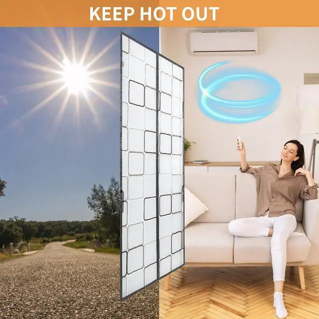 Alt view image 2 of 7 - Insulated Door Curtain - 32x80 inch Magnetic Thermal and Insulation Self-Closing Privacy Door Cover Screen for Doorways Keep Draft Out for Air Conditioner Room, Heater Room, Living Room, Back Door