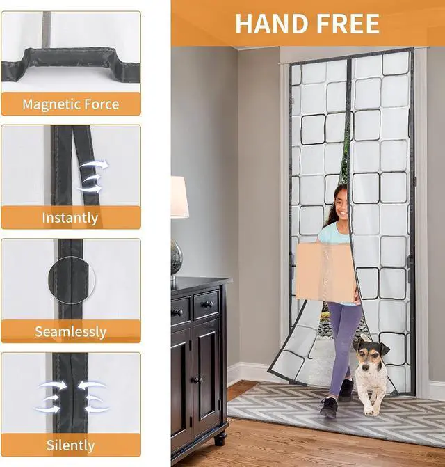 Alt view image 3 of 7 - Insulated Door Curtain - 32x80 inch Magnetic Thermal and Insulation Self-Closing Privacy Door Cover Screen for Doorways Keep Draft Out for Air Conditioner Room, Heater Room, Living Room, Back Door