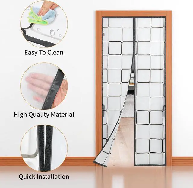 Alt view image 4 of 7 - Insulated Door Curtain - 32x80 inch Magnetic Thermal and Insulation Self-Closing Privacy Door Cover Screen for Doorways Keep Draft Out for Air Conditioner Room, Heater Room, Living Room, Back Door