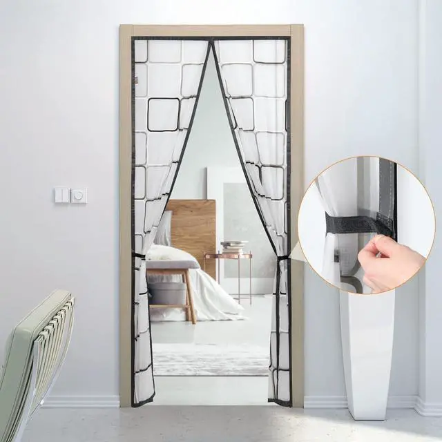 Alt view image 5 of 7 - Insulated Door Curtain - 32x80 inch Magnetic Thermal and Insulation Self-Closing Privacy Door Cover Screen for Doorways Keep Draft Out for Air Conditioner Room, Heater Room, Living Room, Back Door