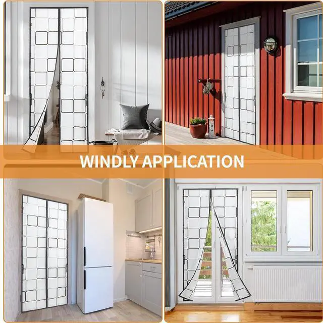 Alt view image 6 of 7 - Insulated Door Curtain - 32x80 inch Magnetic Thermal and Insulation Self-Closing Privacy Door Cover Screen for Doorways Keep Draft Out for Air Conditioner Room, Heater Room, Living Room, Back Door