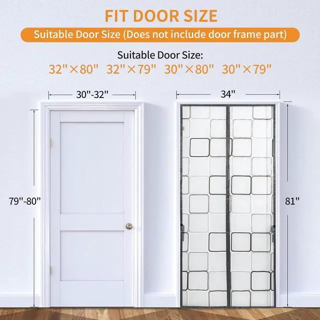 Alt view image 7 of 7 - Insulated Door Curtain - 32x80 inch Magnetic Thermal and Insulation Self-Closing Privacy Door Cover Screen for Doorways Keep Draft Out for Air Conditioner Room, Heater Room, Living Room, Back Door