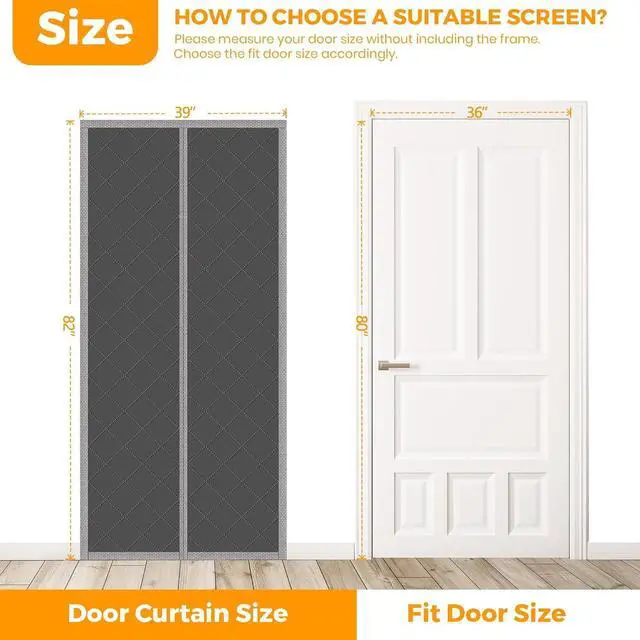 Alt view image 2 of 6 - NABOWAN Magnetic Thermal Insulated Door Curtain - Fits Door Size 36" x 80", Easy Install Door Insulation Curtain, Full Frame Widen Hook & Loop for Air Conditioner Heater Room, Home, Kitchen, Loft