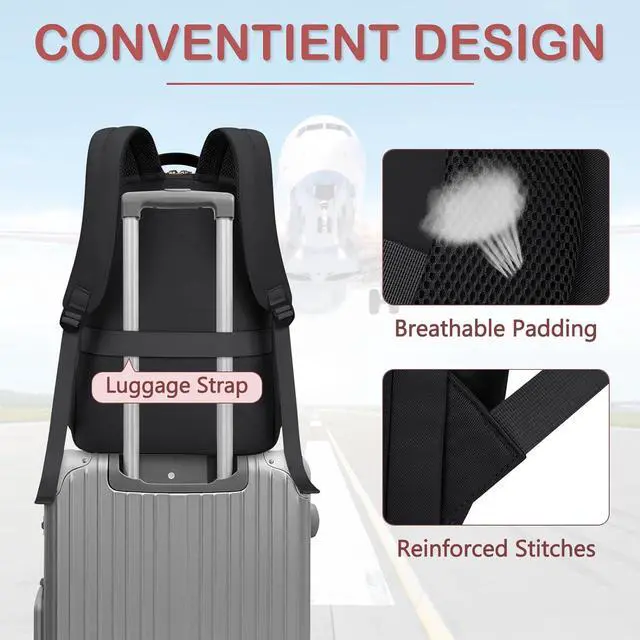 Alt view image 5 of 7 - Laptop Backpack for Women 15.6 Inch Travel Backpack With USB Port, Lightweight School Backpack Waterproof Computer Bag for School Work Travel, Black
