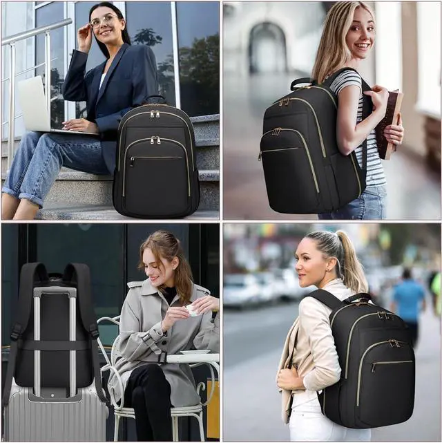 Alt view image 6 of 7 - Laptop Backpack for Women 15.6 Inch Travel Backpack With USB Port, Lightweight School Backpack Waterproof Computer Bag for School Work Travel, Black
