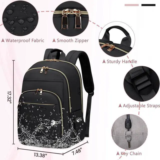 Alt view image 4 of 7 - Laptop Backpack for Women 15.6 Inch Travel Backpack With USB Port, Lightweight School Backpack Waterproof Computer Bag for School Work Travel, Black