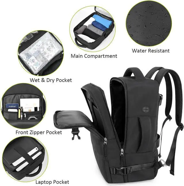 Alt view image 4 of 7 - Travel Backpack for Women Men,Travel Laptop Backpack w/USB Charging Port, Waterproof Travel Backpack Carry On Flight Approved,Weekender Business Hiking Bag,Laptop Backpack 15.6 inch