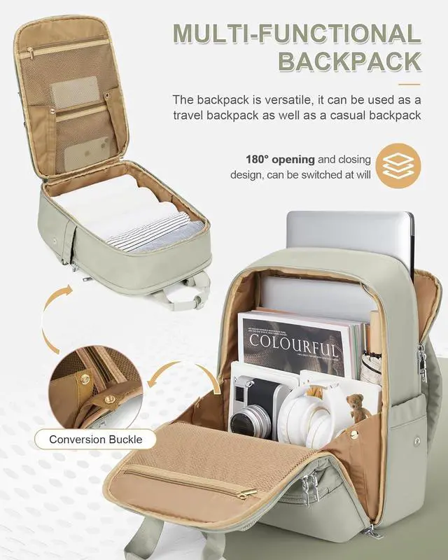 Alt view image 6 of 7 - Cabin Bags for Man for Women Underseat Carry-ons Bag for Travel Hand Luggage Bag Men Travel Backpack Cabin Size Fit 14 inch Laptop Backpack Grass Green
