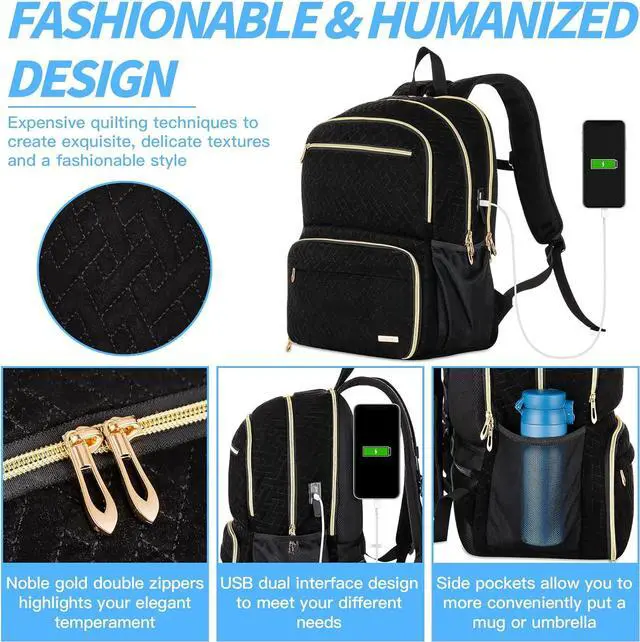 Alt view image 4 of 7 - Laptop Backpack for Women & Men, 17 inch with USB Charging Port, Large Computer Backpack with Insulated Lunch Compartment for Work Travel (Black, 17in)