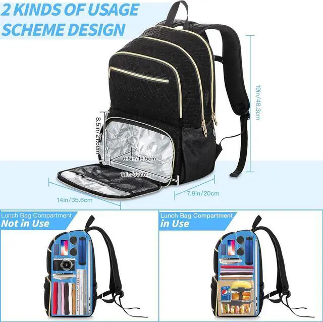 Alt view image 6 of 7 - Laptop Backpack for Women & Men, 17 inch with USB Charging Port, Large Computer Backpack with Insulated Lunch Compartment for Work Travel (Black, 17in)
