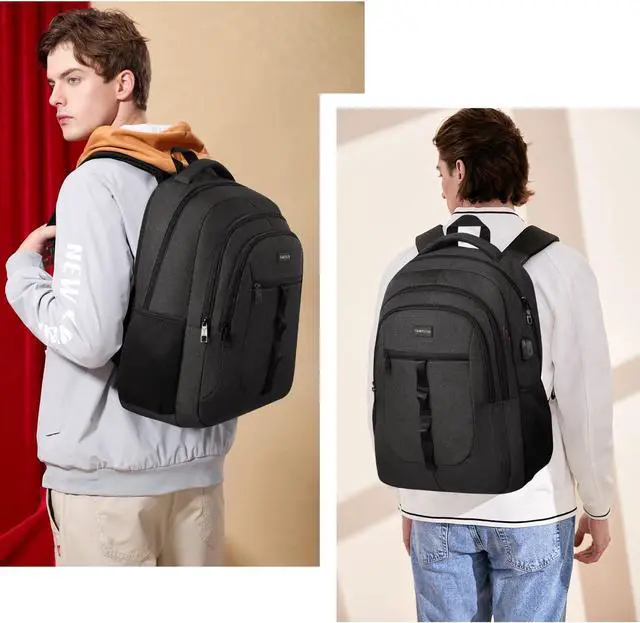 Alt view image 2 of 7 - YAMTION Black Backpack for Men and Women,School Backpack Bookbag for Teen Boys and Girls Laptop Backpack with USB for Collge Work Business