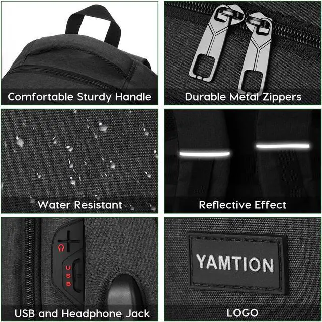 Alt view image 4 of 7 - YAMTION Black Backpack for Men and Women,School Backpack Bookbag for Teen Boys and Girls Laptop Backpack with USB for Collge Work Business