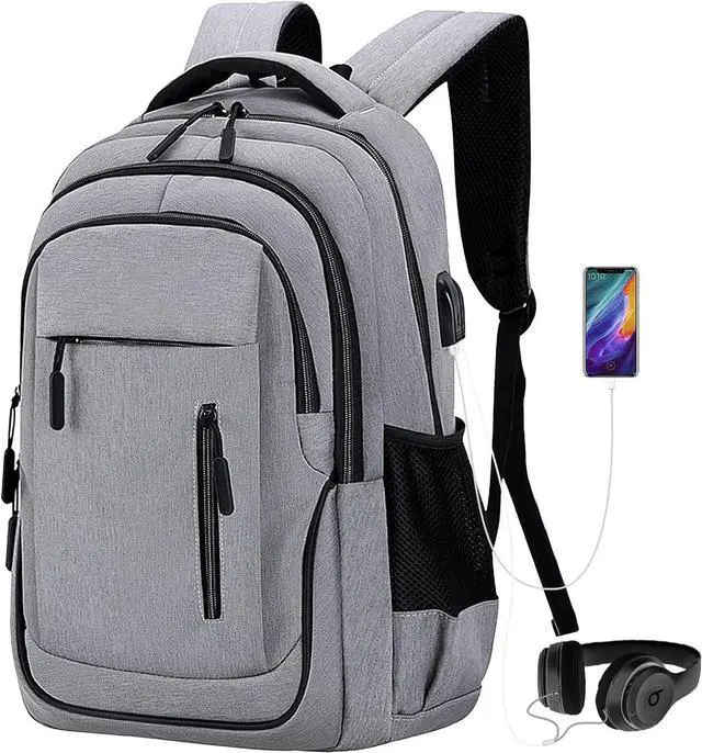 Main image of Laptop Backpack 15.6 Inch Travel Backpack with USB Charging Port Large Waterproof Computer Backpack College Backpack for Work Business School Carry on Backpack for Men and Women, Light Grey