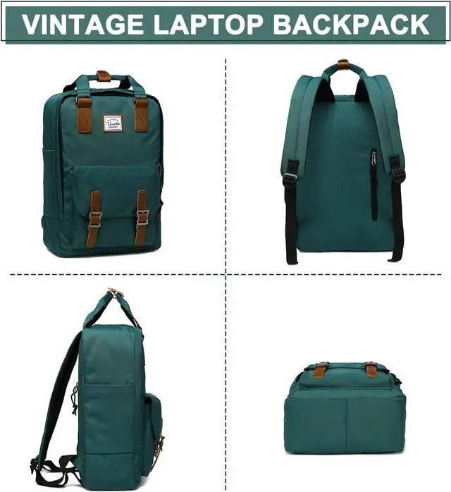 Alt view image 6 of 7 - School Backpack,VASCHY Unisex Vintage Water Resistant 15in Laptop Backpack Bookbag for College (Blackish Green)