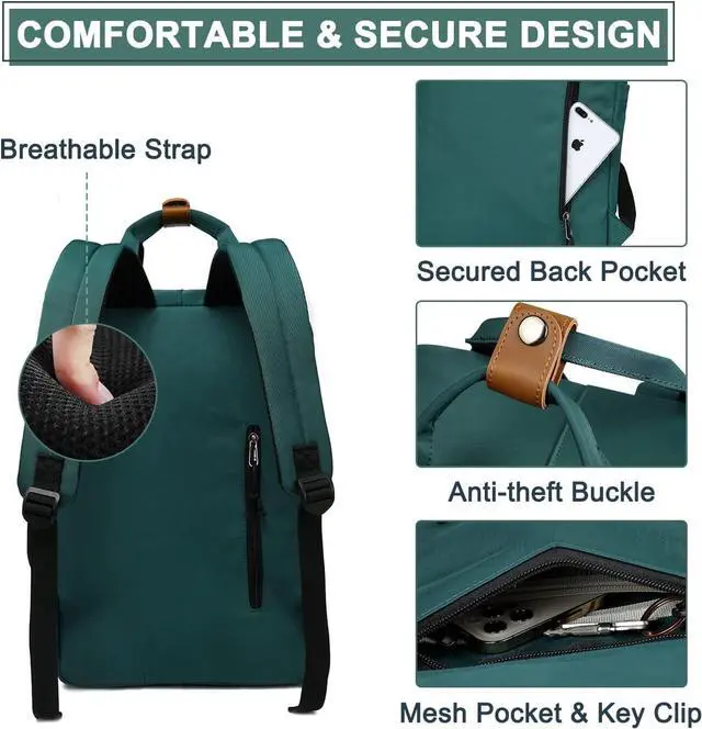 Alt view image 5 of 7 - School Backpack,VASCHY Unisex Vintage Water Resistant 15in Laptop Backpack Bookbag for College (Blackish Green)