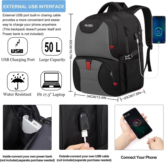 Alt view image 6 of 7 - Travel Laptop Backpack,Extra Large Backpack for Men with USB Charging Port,Water Resistant TSA Friendly Big Business Work Backpack College Student Computer Bookbag Fits 17.3 Inch Laptop&Notebook