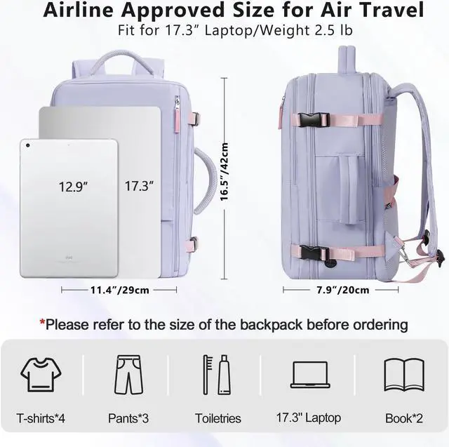 Alt view image 2 of 7 - Snoffic Reliable Travel Backpack for Men Women, Carry On Backpack Personal Item Size, Waterproof College Backpack, Business Work Hiking Casual Daypack Bag, Fits 17.3" Laptop, Purple & Grey