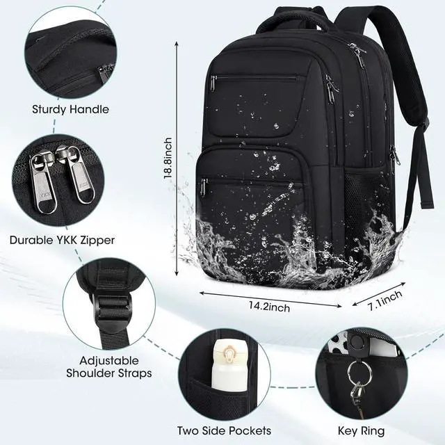 Alt view image 4 of 7 - Travel Laptop Backpack, 17 Inch Extra Large Laptop Backpack with USB Charging Hole 45L Anti Theft Travel Backpack Water Resistant College Business Computer Bag Fit 17.3 Inch Laptop for Men Women Black