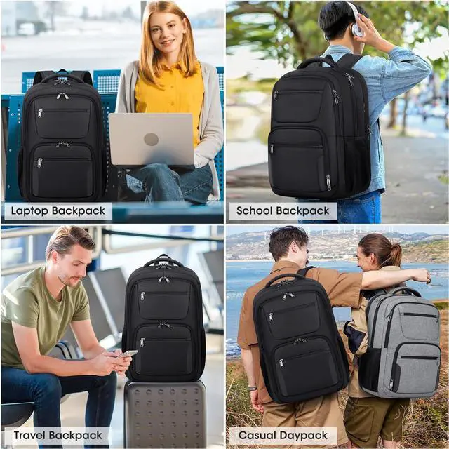 Alt view image 7 of 7 - Travel Laptop Backpack, 17 Inch Extra Large Laptop Backpack with USB Charging Hole 45L Anti Theft Travel Backpack Water Resistant College Business Computer Bag Fit 17.3 Inch Laptop for Men Women Black