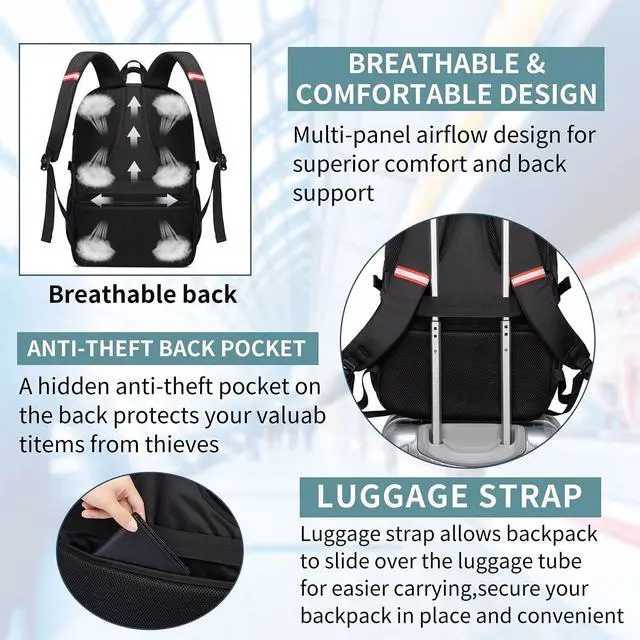 Alt view image 7 of 7 - Extra Large Backpack for Men 50L,Lunch Backpack Business Work Backpack with USB Charging Port,Water Resistant TSA Friendly Big 17.3 inch Travel Laptop Computer Bag College School Bookbags Blue