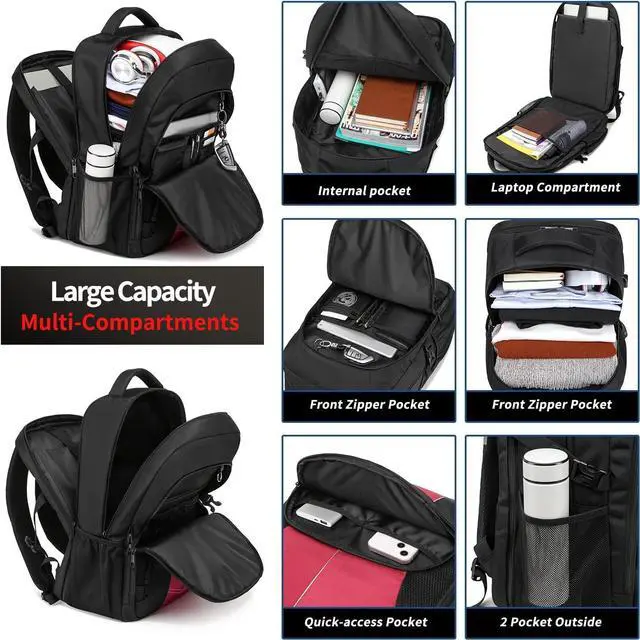 Alt view image 3 of 6 - Extra Large Travel Laptop Backpack for Men 55L,Water Resistant 18.4 inch Big Business Laptop bags with USB Charging Port,TSA Friendly Anti Theft Computer Bag for Work College,Red