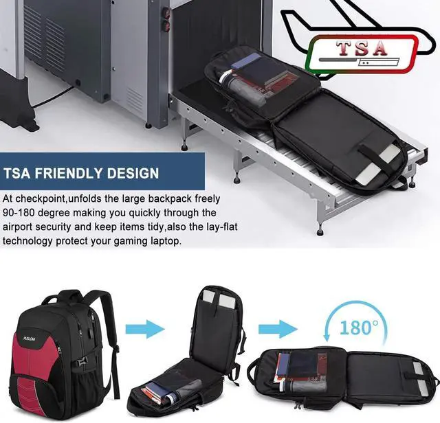 Alt view image 5 of 6 - Extra Large Travel Laptop Backpack for Men 55L,Water Resistant 18.4 inch Big Business Laptop bags with USB Charging Port,TSA Friendly Anti Theft Computer Bag for Work College,Red