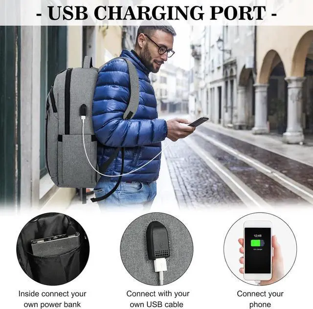 Alt view image 3 of 6 - Laptop Backpack 15.6 inch Travel Backpack for Men and Women Anti Theft Backpacks with USB Charging Port Large Waterproof Computer Backpack for Work School, Grey