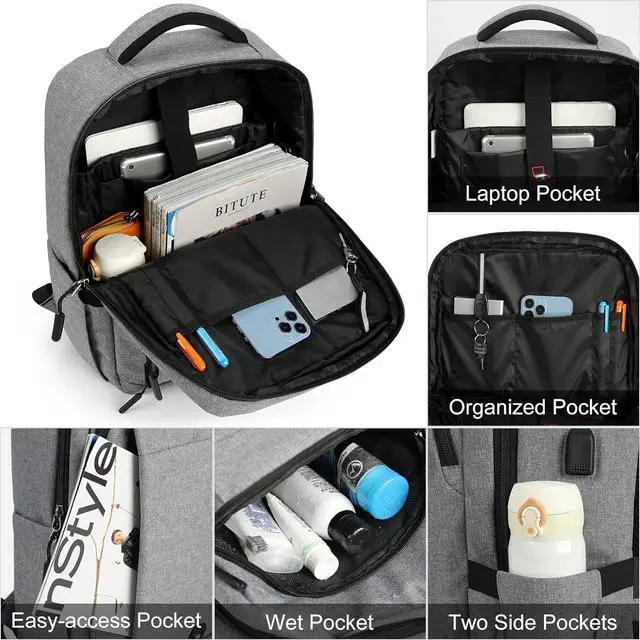 Alt view image 2 of 6 - Laptop Backpack 15.6 inch Travel Backpack for Men and Women Anti Theft Backpacks with USB Charging Port Large Waterproof Computer Backpack for Work School, Grey