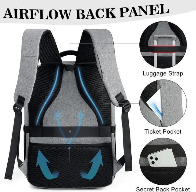 Alt view image 5 of 6 - Laptop Backpack 15.6 inch Travel Backpack for Men and Women Anti Theft Backpacks with USB Charging Port Large Waterproof Computer Backpack for Work School, Grey