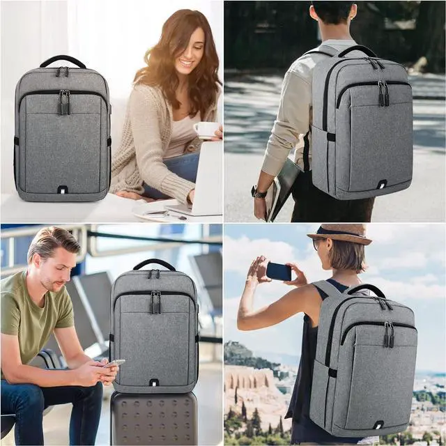 Alt view image 6 of 6 - Laptop Backpack 15.6 inch Travel Backpack for Men and Women Anti Theft Backpacks with USB Charging Port Large Waterproof Computer Backpack for Work School, Grey