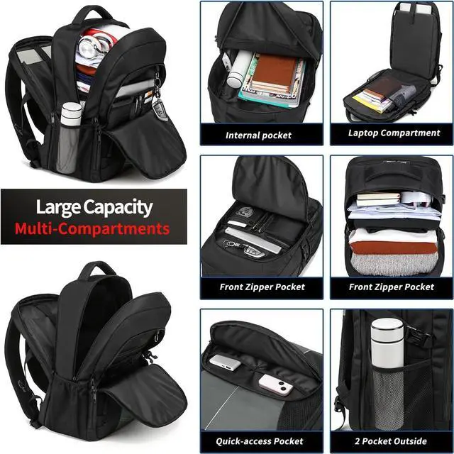 Alt view image 3 of 6 - Extra Large Travel Laptop Backpack for Men 55L,Water Resistant 18.4 inch Big Business Laptop bags with USB Charging Port,TSA Friendly Anti Theft Computer Bag for Work College,Grey