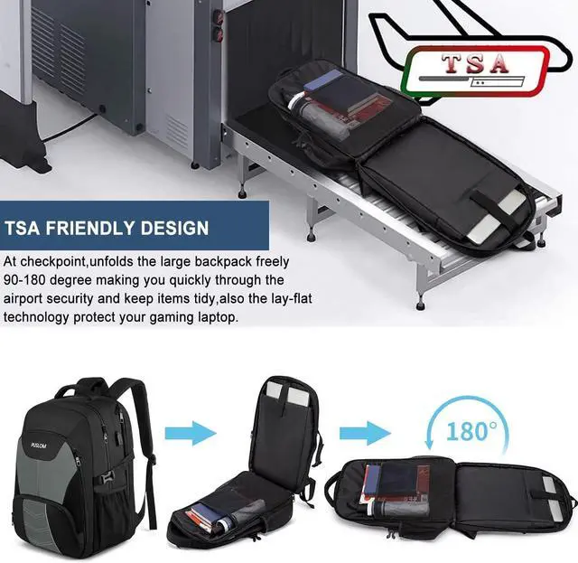 Alt view image 5 of 6 - Extra Large Travel Laptop Backpack for Men 55L,Water Resistant 18.4 inch Big Business Laptop bags with USB Charging Port,TSA Friendly Anti Theft Computer Bag for Work College,Grey