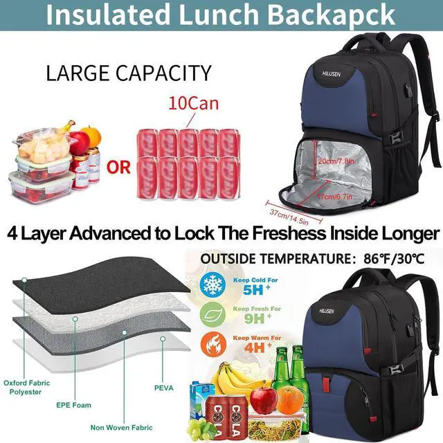 Alt view image 2 of 7 - Extra Large Backpack for Men 50L,Lunch Backpack Business Work Backpack with USB Charging Port,Water Resistant TSA Friendly Big 17.3 inch Travel Laptop Computer Bag College School Bookbags Blue