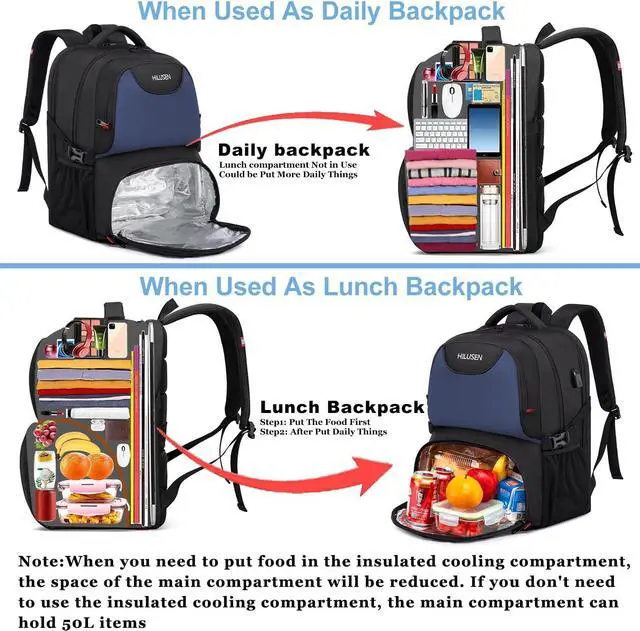 Alt view image 3 of 7 - Extra Large Backpack for Men 50L,Lunch Backpack Business Work Backpack with USB Charging Port,Water Resistant TSA Friendly Big 17.3 inch Travel Laptop Computer Bag College School Bookbags Blue