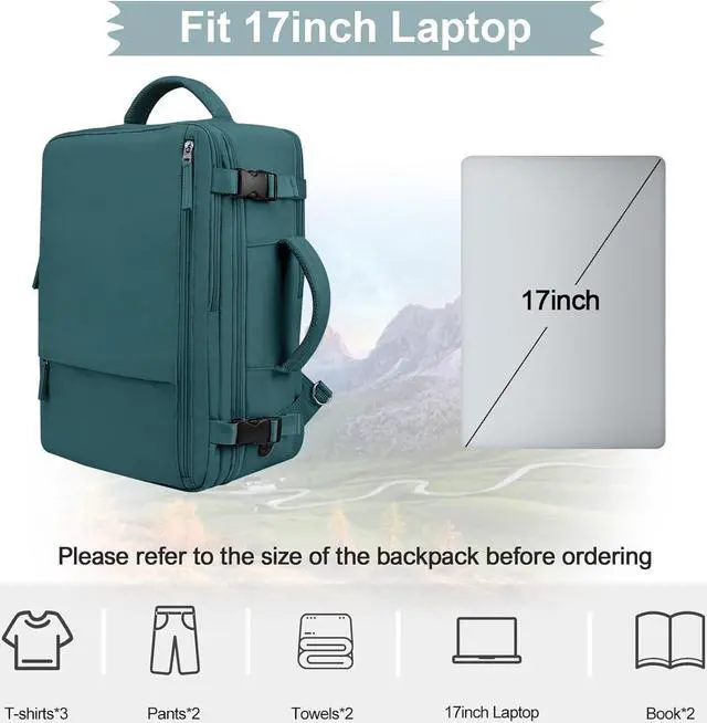 Alt view image 3 of 7 - Hanples Travel Backpack for Women as Person Item Flight Approved, Large Carry On Backpack, 17.3 Inch Laptop Backpack, Waterproof Backpack, Hiking Backpack, Casual Bag (Peacock Blue)