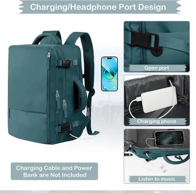 Alt view image 6 of 7 - Hanples Travel Backpack for Women as Person Item Flight Approved, Large Carry On Backpack, 17.3 Inch Laptop Backpack, Waterproof Backpack, Hiking Backpack, Casual Bag (Peacock Blue)