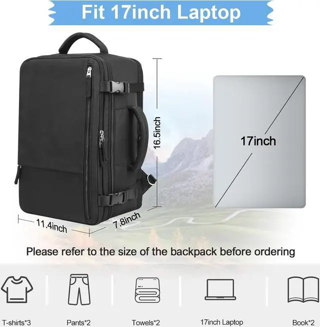 Alt view image 3 of 7 - Hanples Travel Backpack for Women as Person Item Flight Approved, Large Carry On Backpack, 17.3 Inch Laptop Backpack, Waterproof Backpack, Hiking Backpack, Casual Bag (Black)