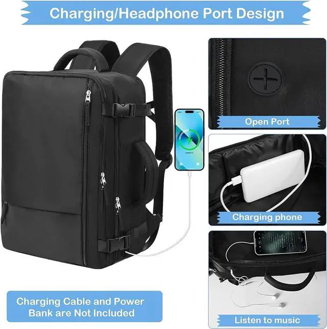 Alt view image 6 of 7 - Hanples Travel Backpack for Women as Person Item Flight Approved, Large Carry On Backpack, 17.3 Inch Laptop Backpack, Waterproof Backpack, Hiking Backpack, Casual Bag (Black)